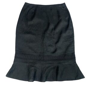Ann Taylor LOFT 100% Linen Black Knee-Length Pencil Skirt Ruffled Hem Size 8
